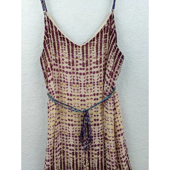 Anthropologie Womens Geometric Print Maxi Dress Size L Spaghetti Strap Tie Waist - Picture 4 of 11